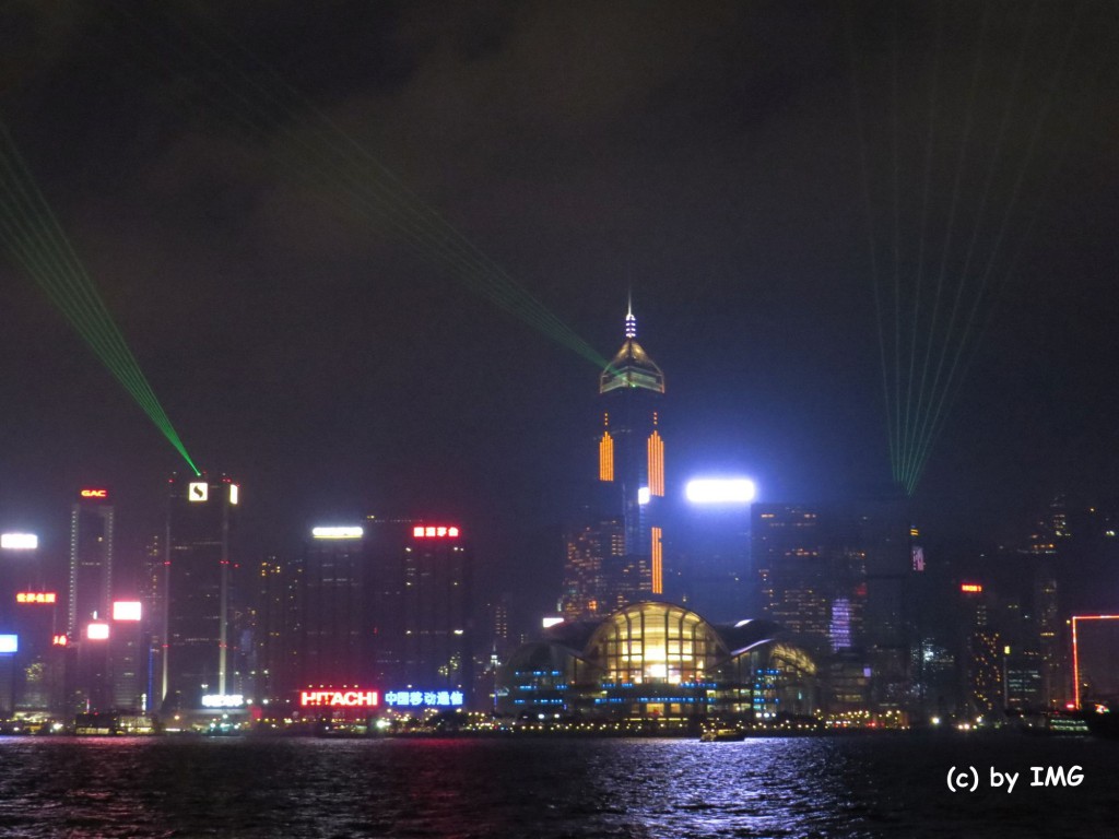 Lichtshow Hongkong Hafen Promenade